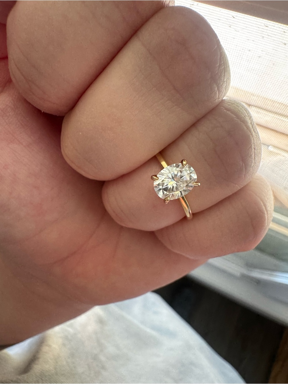 1.5CT Oval Solitaire Moissanite 14K Yellow Gold Engagement Ring